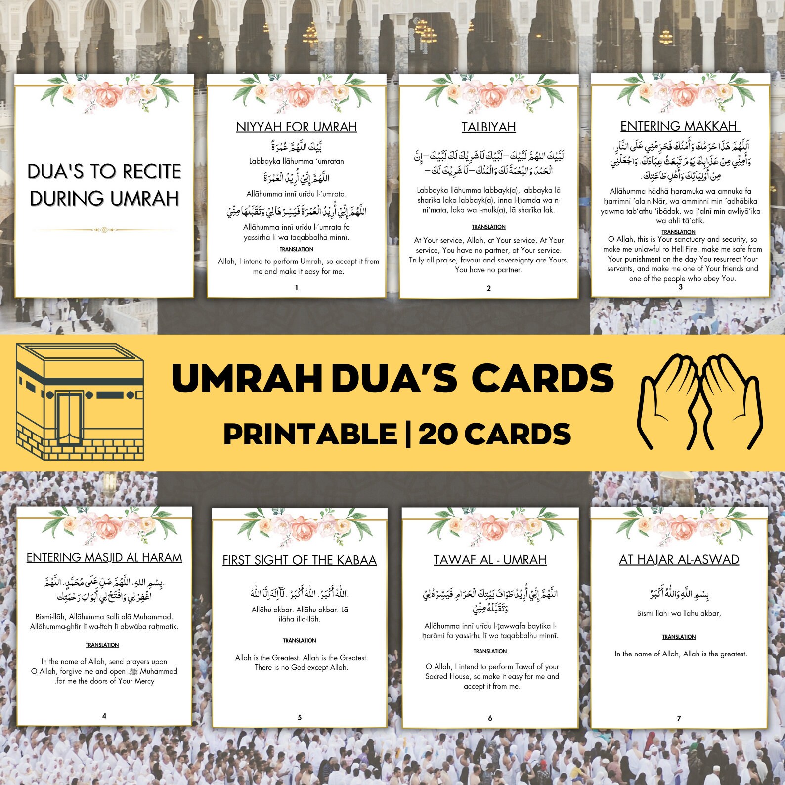 Umrah Duas Printable, Floral Umrah Cards, Dua Cards Printable, Umrah ...
