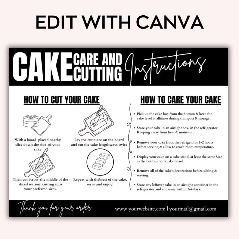 Editable Cake Care & Cutting Guide Canva Template, Cake Cutting Guide ...