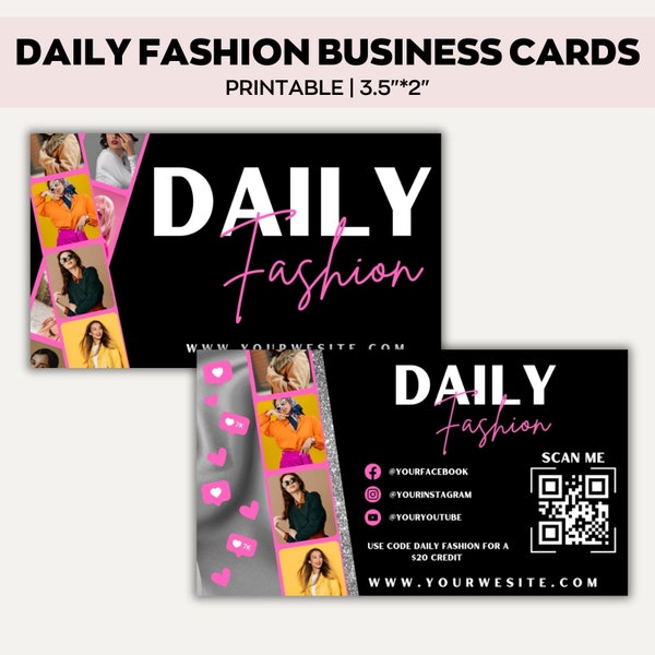 Fashion Business Card Canva Template,Boutique Cards, Clothing Business Cards, Premade Apparel Business Cards ,DIY Marketing Cards Template