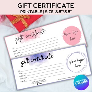 Plantilla de certificado de regalo editable en oro rosa, vale de regalo en rosa ruborizado, tarjeta de regalo de oro rosa para hacer uno mismo con el logotipo, vale de regalo personalizado para imprimir