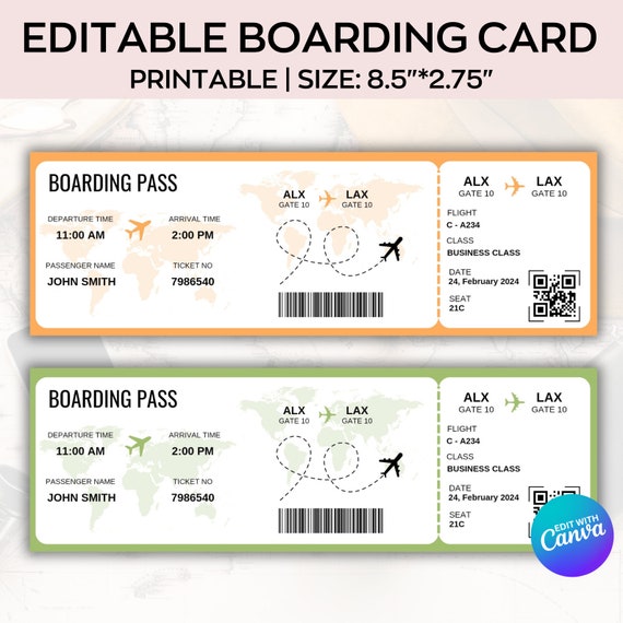 Editable Boarding Pass Template, Printable Boarding Ticket, Canva Boarding Pass Surprise Trip, Airline Ticket Canva, Digital Download