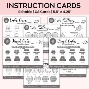 Modèle de toile modifiable pour l'entretien des gâteaux et le guide de découpe, merci pour l'entretien des gâteaux, carte imprimable pour l'entretien des gâteaux, instructions de service pour les gâteaux