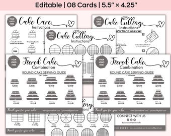 Guia de Cuidados e Corte de Bolos Editável em Canva, Cartão de Agradecimento Imprimível para Negócios de Bolos, Cartão Imprimível de Cuidados com o Bolo, Instruções para Servir o Bolo
