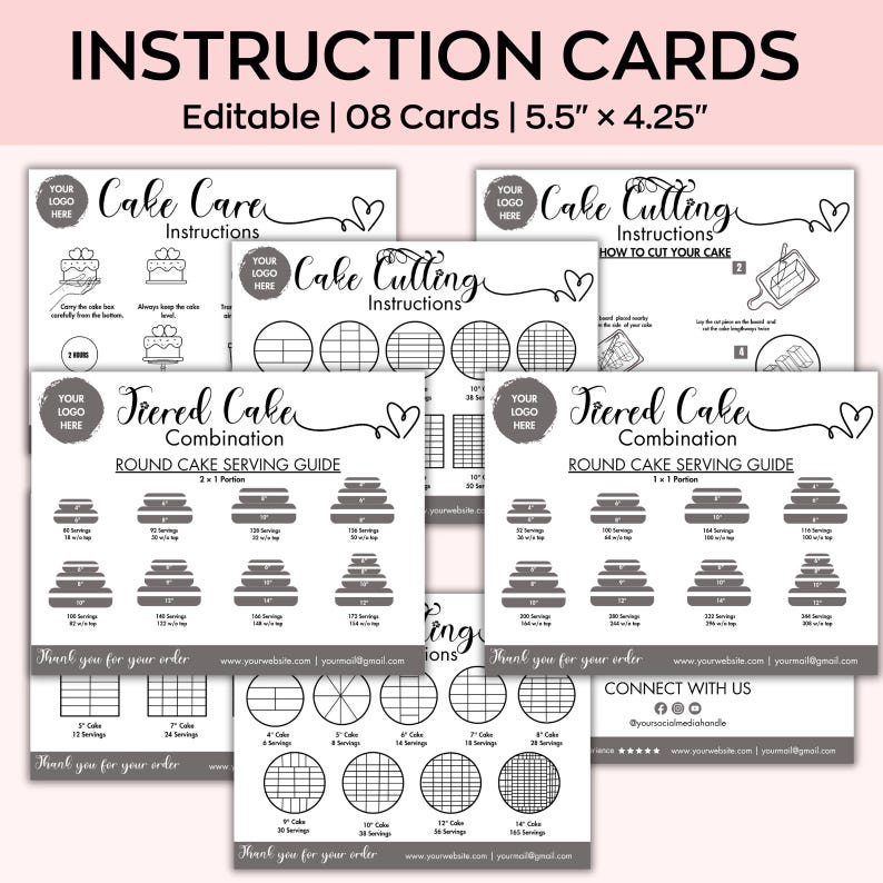 Editable Cake Care & Cutting Guide Canva Template,printable Cake ...