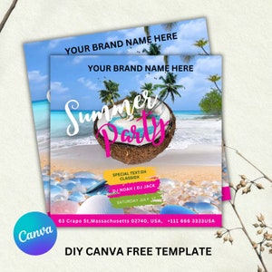 Flyer zomerfeest, sjabloonontwerp DIY-flyer, zwembadfeestuitnodiging flyer, flyer zomervakantie feest, flyer zomerevenement, vooraf gemaakte Instagram-post