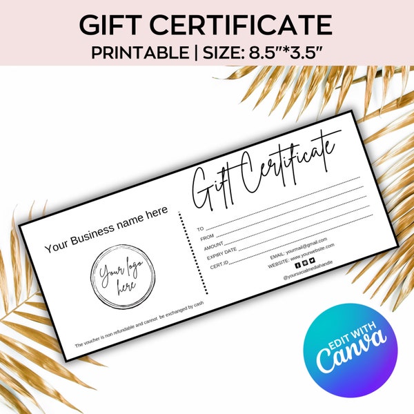 Editable Gift Certificate Template, Printable Gift Voucher, Editable Gift Card, DIY Gift Voucher, Modern Gift Certificate