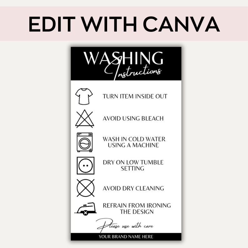Washing Note Editable Washing Instructions Card Template, Printable Clothing Care ...