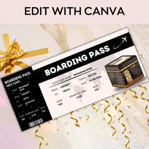 Hajj Boarding Pass,Editable Hajj plane ticket,Makkah Umrah Gift ,Madinah,Mecca Travel,Memrobila Gift,Couple Gift image 2