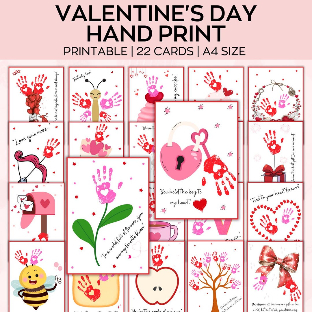 Valentine Handprint Craft Printable Bundle, Valentine Day Handprint ...