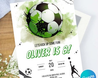 Football soccer Birthday Party Digital Invitations Template, Printable Digital boys Electronic Party Card, Editable Canva Template
