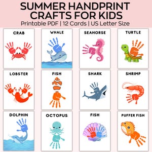 Paquete de arte con huellas de animales marinos, huellas de verano, tarjeta de actividades para la guardería, arte con huellas de niños pequeños, arte con huellas de verano para niños