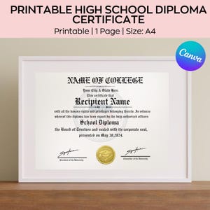 Bearbeitbare GED-Diplomvorlage, Canva-Vorlage, Schuläquivalenzdiplom, bearbeitbare Abschlussdiplomreplik, Abitur.