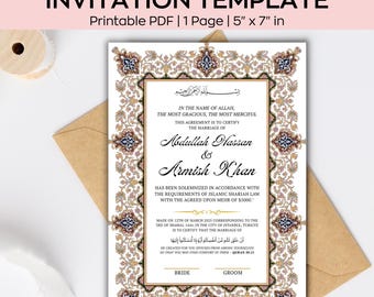 Luxury Nikkah Certificate, Premium Islamic Wedding Contract, Nikkah Nama, Muslim Marriage Certificate, Editable A4 Nikkah Certificate