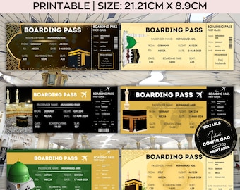 Hajj Boarding Pass, bewerkbare Hajj vliegticket, Mekka Umrah Gift, Medina, Mekka Travel, Memrobila Gift, Couple Gift