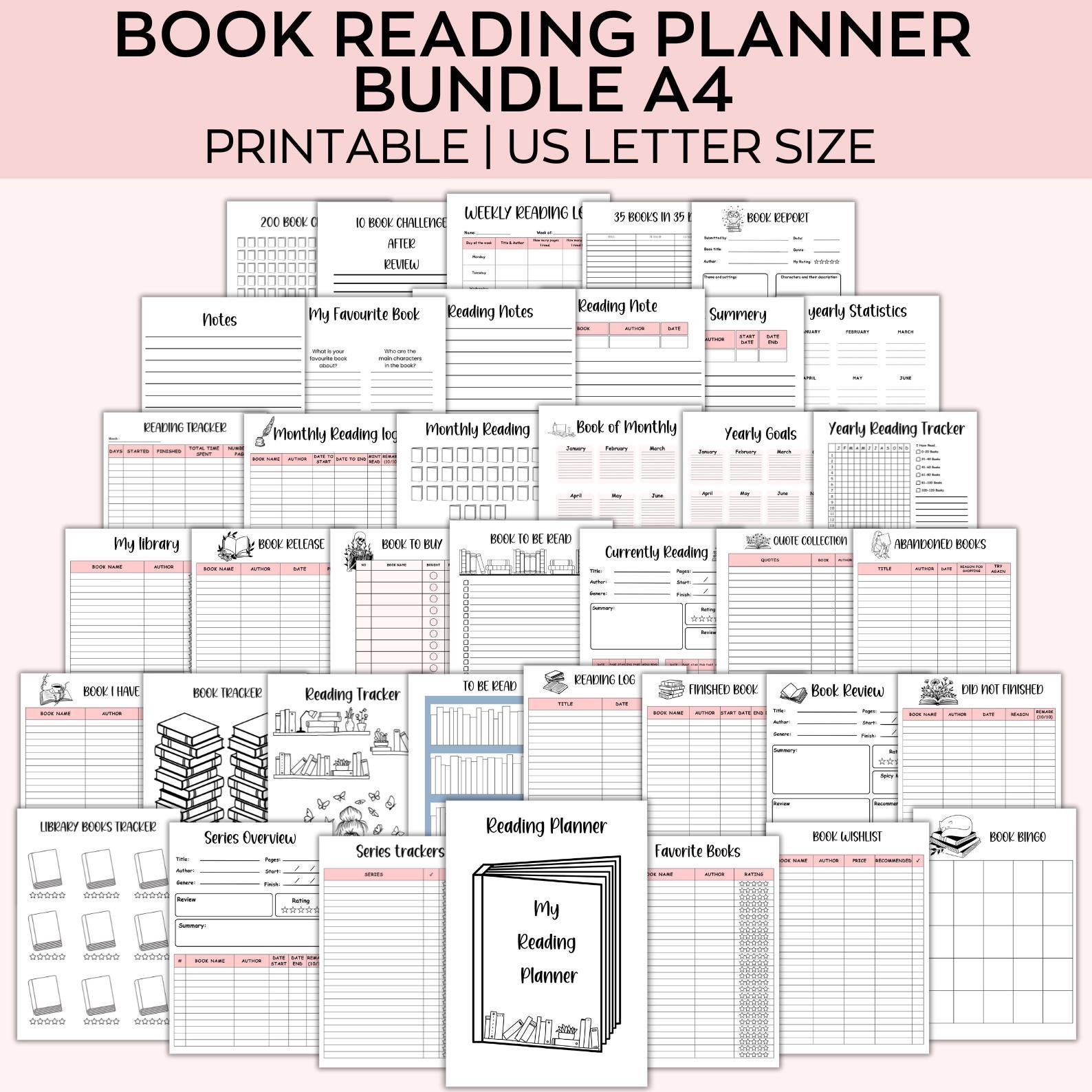 Book Reading Planner Bundle, Printable Planner, Reading Book Challenges ...