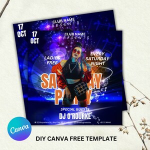 Bearbeitbare Club Flyer Vorlage für Canva, DIY Event Flyer, Party Flyer, Digital Geburtstag Flyer, DJ Party einladen für Social Media, Instagram
