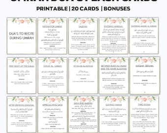 Floral Umrah Dua Printable, Umrah Blue Dua Cards,  Umrah Guide, Printable Umrah Dua,  Umrah Dua Cards, Umrah Flashcard, Islamic Dua Card