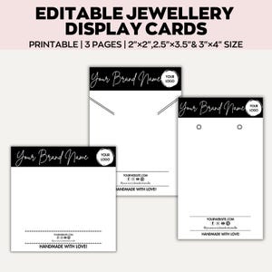 Editable Jewelry Display Card Template, Printable Jewelry Display Cards, Custom Jewelry Display Card, Earring Packaging