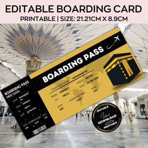 Hadj-instapkaart, bewerkbaar hadj-vliegticket, cadeau Mekka Umrah, Medina, reizen Mekka, Memrobila-cadeau, cadeau stel