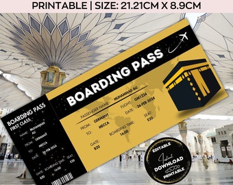 Hajj Boarding Pass,Editable Hajj plane ticket,Makkah Umrah Gift ,Madinah,Mecca Travel,Memrobila Gift,Couple Gift
