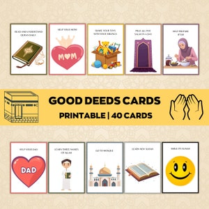 Goede daden kaarten afdrukbaar, Ramadan kaarten, Ramadan Advent kaarten, goede daden voor kinderen, Ramadan kinderactiviteiten, islamitische activiteit, Ramadan kalender