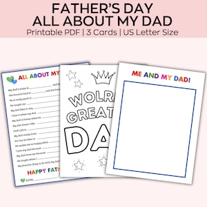 CADEAU POUR LA FÊTE DES PÈRES, Tout sur mon père à imprimer, Fête des pères pour enfants | Cadeau pour papa, carte de fête des pères à remplir, téléchargement immédiat