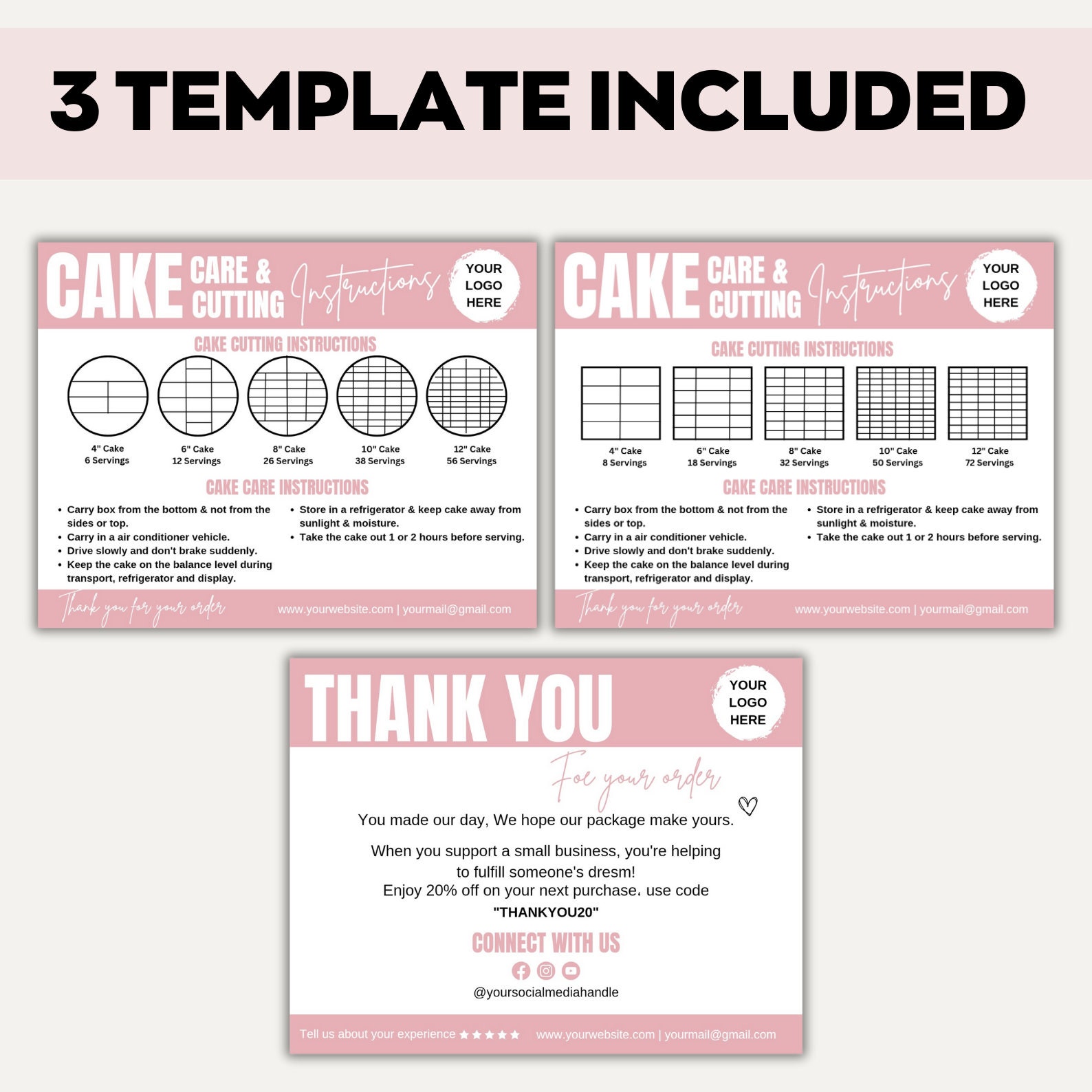Editable Cake Care & Cutting Guide Canva Template,printable Cake ...