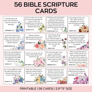 Puede incluir: Juego de 56 tarjetas de vers&iacute;culos b&iacute;blicos con detalles florales. Cada tarjeta presenta un vers&iacute;culo de la Biblia. Las tarjetas miden 9,9 cm por 7,6 cm. El texto incluye vers&iacute;culos de Proverbios, Isa&iacute;as y Mateo.