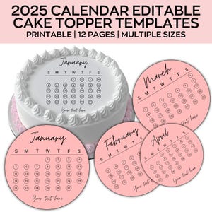 Trending Kuchenkalender für runden Kuchen, Geburtstagskuchenkalender, benutzerdefinierter runder Kuchendeckel, 2025 druckbarer Kalender, Geburtstagskuchendeckel
