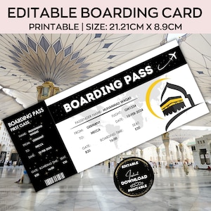 Carta d'imbarco Hajj,Biglietto aereo Hajj modificabile,Regalo Makkah Umrah,Madinah,Viaggio alla Mecca,Regalo Memrobila,Regalo di coppia
