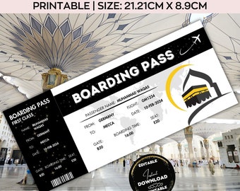 Hajj Boarding Pass,Editable Hajj plane ticket,Makkah Umrah Gift ,Madinah,Mecca Travel,Memrobila Gift,Couple Gift