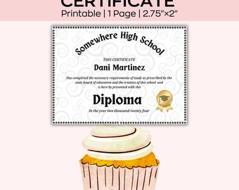 Editable Graduation Party Cupcake Topper, Diploma Cupcake Topper, Personalized Graduation Diploma for College High School Graduation Party