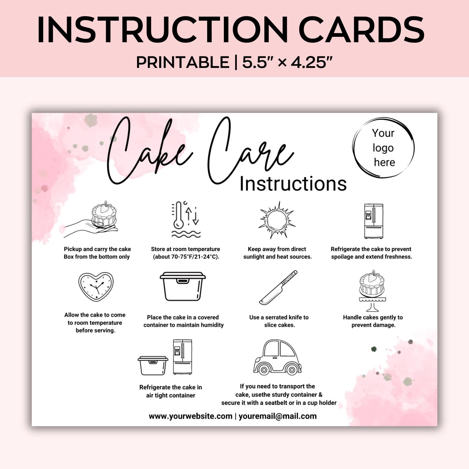 Editable Cake Care & Cutting Guide Canva Template,printable Cake ...
