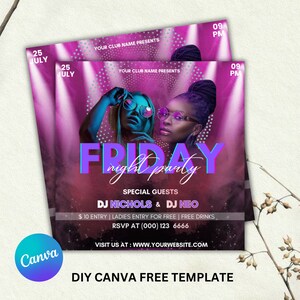 Friday Night Party Flyer, DIY Flyer-sjabloonontwerp, Night Club Event Invite Flyer, Club DJ Flyer, Happy Hour Flyer, Premade Instagram Post