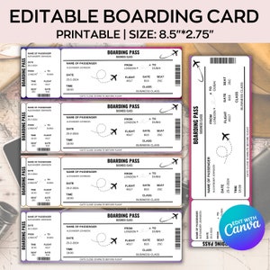 Modèle sur toile de carte d'embarquement, billet d'embarquement modifiable, billet d'avion personnalisé, voyage surprise imprimable, téléchargement numérique instantané. FT-13