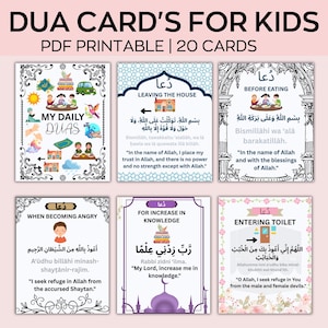Kinder Dua Karten, Islamische Kinder Ausdrucke, Duas für Kinder, Kinder Dua Buch, Gebetskarten, Dua Karteikarten, Tägliche Duas für Kinder, Dua für Muslime