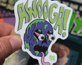Awooga ! Skull - Tongue roll out purple and green goo matte vinyl sticker