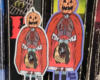 Pumpkin head Little Red Riding Hood zombie girl sticker mini and regular