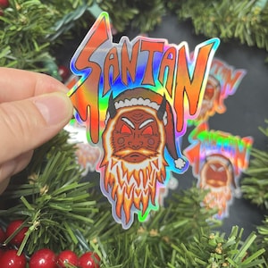 SANTAN - Santa Satan fire beard Holiday sticker holographic