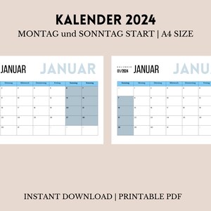 2024 Kalender Druckbar PDF 2024 Calendar Printable Deutsch German ...