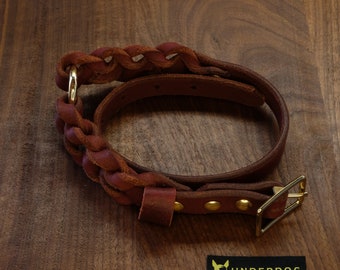 Mahogany & Brass Leather Dog Collar, XL, 3/4" width