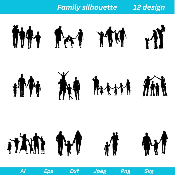 Family Silhouette, family svg, Family SVG Bundle, Family Clipart, Fathers svg, Father and Children svg, family png, mother svg, family svgs