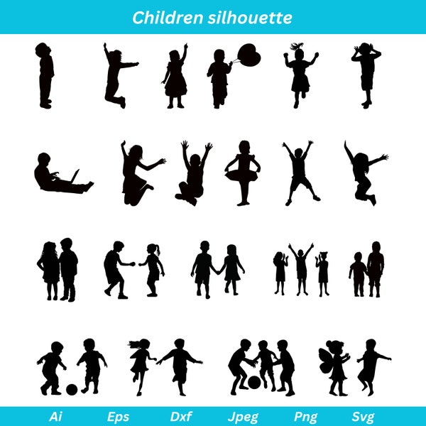 Children Silhouette, Children svg, Kids Silhouette, kids svg, Children clipart, baby svg, family svg, children cut file, children png