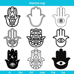 Hamsa Hand SVG Clipart: Evil Eye Silhouette Vector (Digital Download)