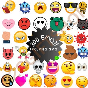 Paquete de 300 pegatinas divertidas de emojis: JPG, PNG y SVG (descarga digital)