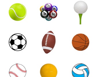 Sports Balls SVG: Tennis, Football, Basketball, Soccer (Digital Download)