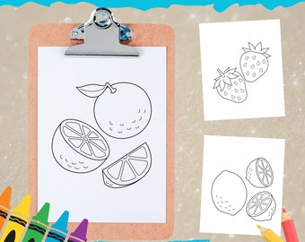 Fruit Coloring Pages, Fruit Coloring Book for Kids, Cute Fruits, Great for Teaching Fruits, Fruit Coloring Worksheet, Instant Download