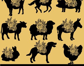 Floral Farm Animals SVG Clipart: Animal Print Designs (Digital Download)