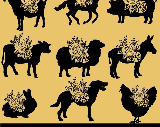 Floral Animals Svg Bundle, Animal Silhouette With Flower Decor, Summer ...