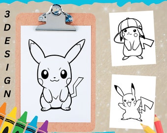 Pikachu Cartoon Coloring Pages: Kids Printable Worksheet (Instant Download)